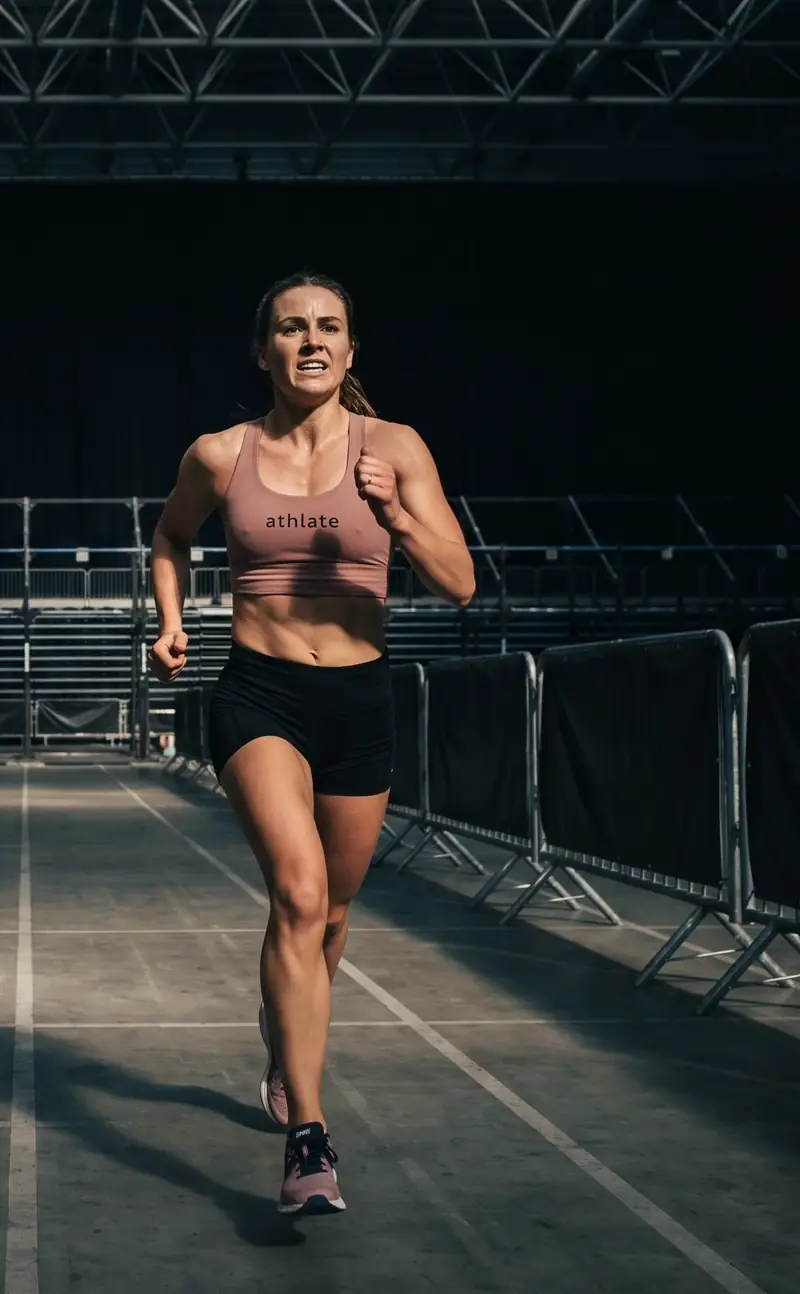 An athlate user mid-stride during a sprint interval.
