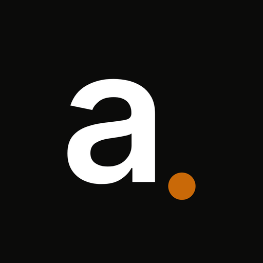 The athlate app icon: a white a with an orange dot on black.