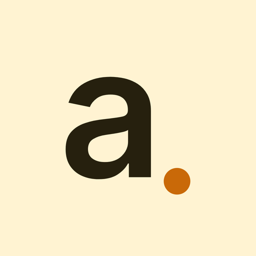 The athlate icon in light: a dark a with an orange dot on cream.
